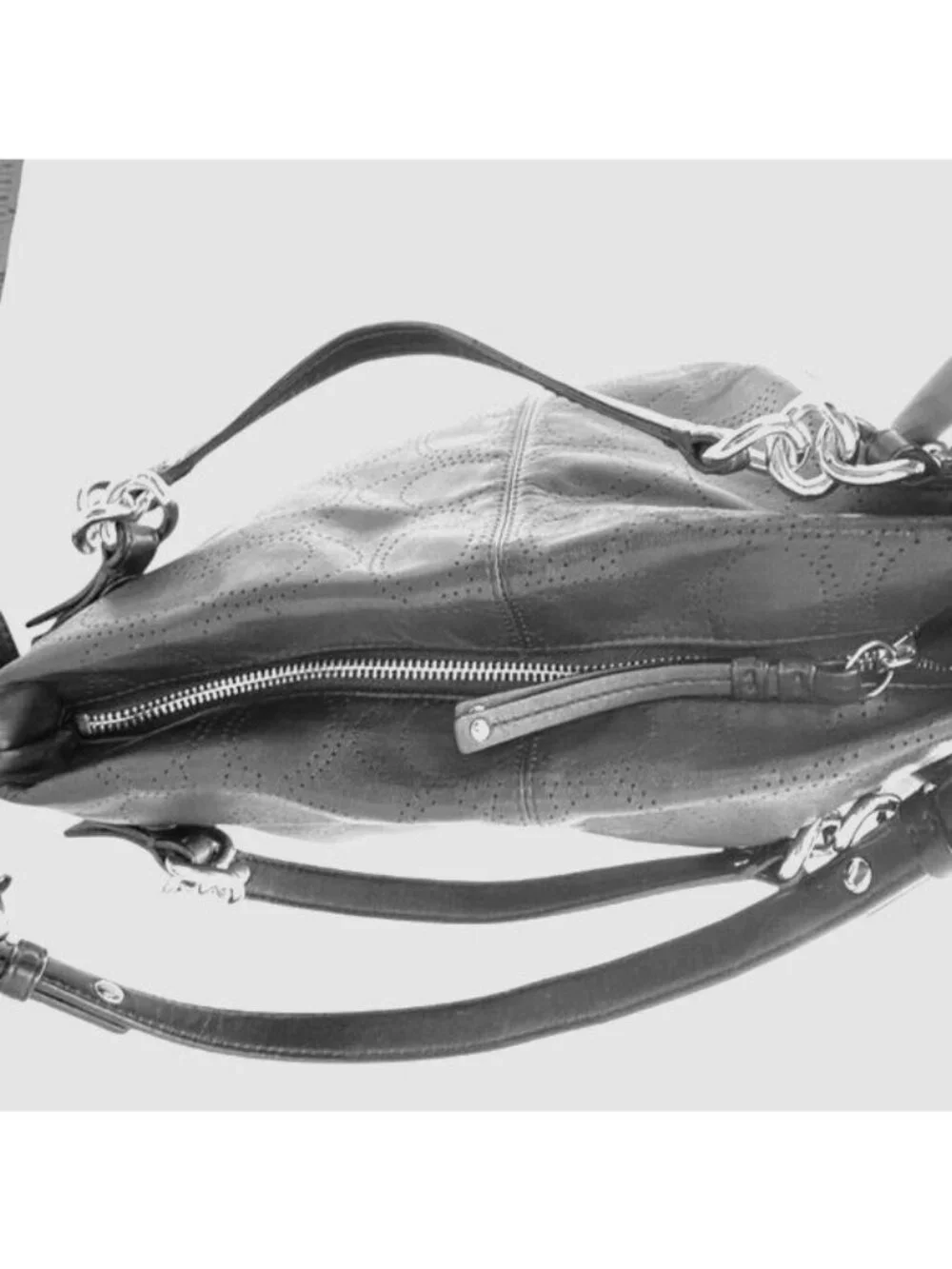 Coach 2011 Brooke Black Perforated Leather Signature Convertible Hobo Bag
